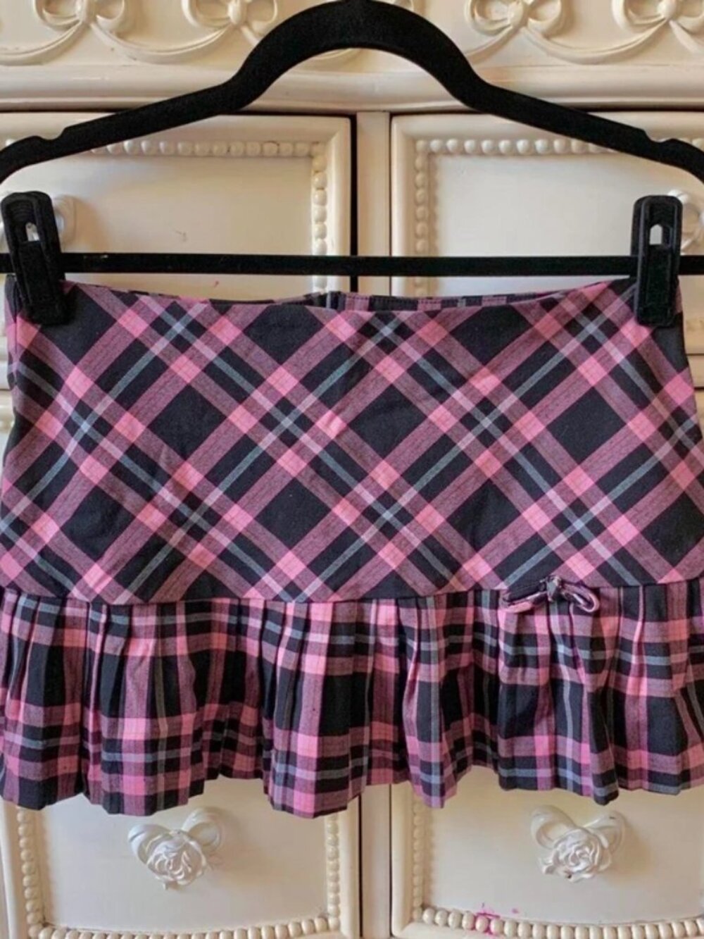 Y2K Agaci Too Pink and Black Plaid Mini Pleated Schoolgirl Skirt